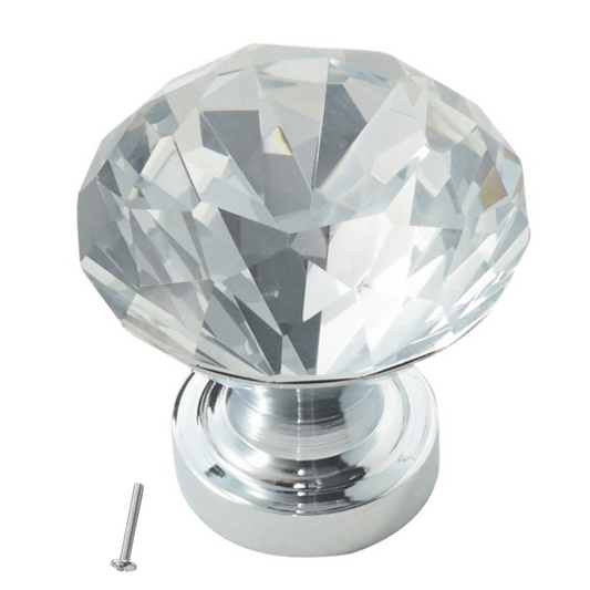 Crystal Glass Effect Cabinet Knob -  Ø30mm - Chrome