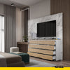 GABRIEL - Chest of 12 Drawers (8+4) - Bedroom Dresser Storage Cabinet Sideboard - White Matt / Wotan Oak H92cm W180cm D33cm