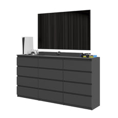 GABRIEL - Chest of 12 Drawers (8+4) - Bedroom Dresser Storage Cabinet Sideboard - Anthracite H92cm W180cm D33cm