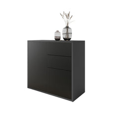 CAMILLE - Push to Open Sideboard with 2 Doors and 2 Drawers - Anthracite / Black Matt H74cm W80cm D36cm