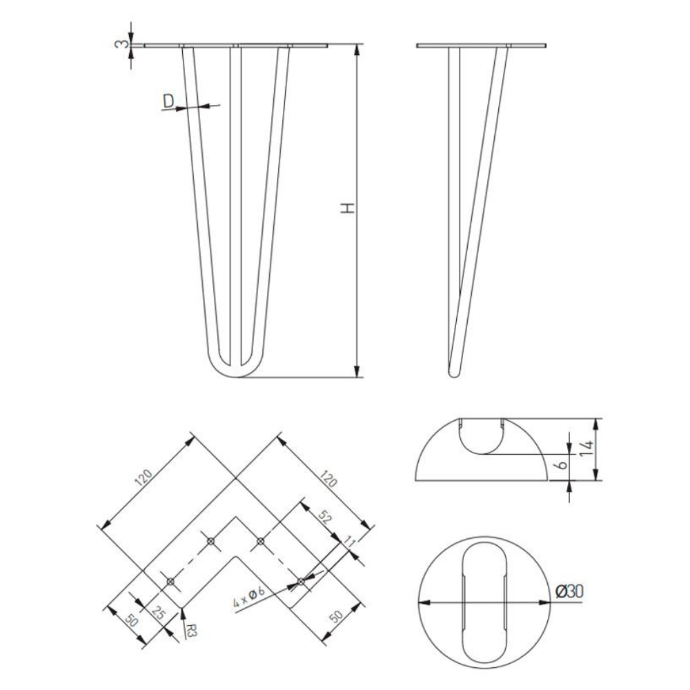 Table Leg 406 mm - Matt Black