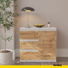 MIKEL - Chest of 3 Drawers and 1 Door - Bedroom Dresser Storage Cabinet Sideboard - White Matt / Wotan Oak H75cm W80cm D35cm
