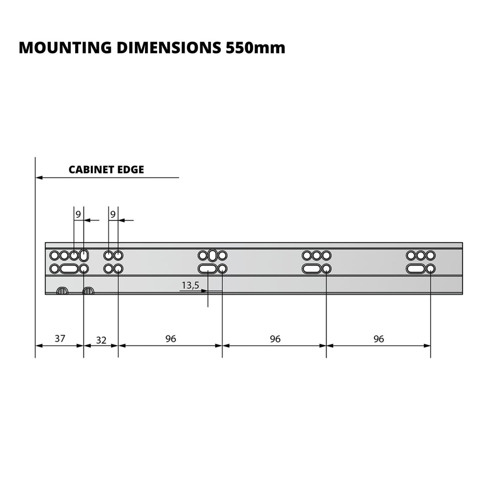 Soft-Close Concealed Undermount Drawer Runners, Full Extension - 550mm
