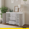MIKEL - Chest of 3 Drawers and 2 Doors - Bedroom Dresser Storage Cabinet Sideboard - White Matt / Concrete H75cm W120cm D35cm