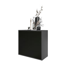 CAMILLE - Push to Open Sideboard with Door and 4 Drawers - Anthracite / Black Matt H74cm W80cm D36cm