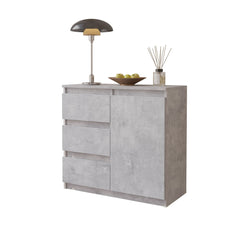 MIKEL - Chest of 3 Drawers and 1 Door - Bedroom Dresser Storage Cabinet Sideboard - Concrete H75cm W80cm D35cm