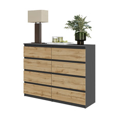 GABRIEL - Chest of 8 Drawers - Bedroom Dresser Storage Cabinet Sideboard - Anthracite / Wotan Oak H92cm W120cm D33cm