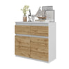 NOAH - Chest of 2 Drawers and 2 Doors - Bedroom Dresser Storage Cabinet Sideboard - White Matt / Wotan Oak H75cm W80cm D35cm