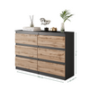 GABRIEL - Chest of 6 Drawers - Bedroom Dresser Storage Cabinet Sideboard - Anthracite / Wotan Oak H71cm W100cm D33cm