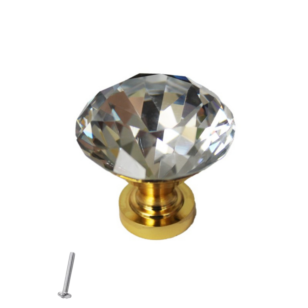 Crystal Glass Effect Cabinet Knob 35mm Gold