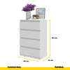 GABRIEL - Chest of 4 Drawers - Bedroom Dresser Storage Cabinet Sideboard - White Matt H92cm W60cm D33cm
