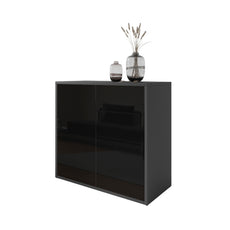 CAMILLE - Push to Open Sideboard with 2 Doors and 2 Drawers - Anthracite / Black Gloss H74cm W80cm D36cm