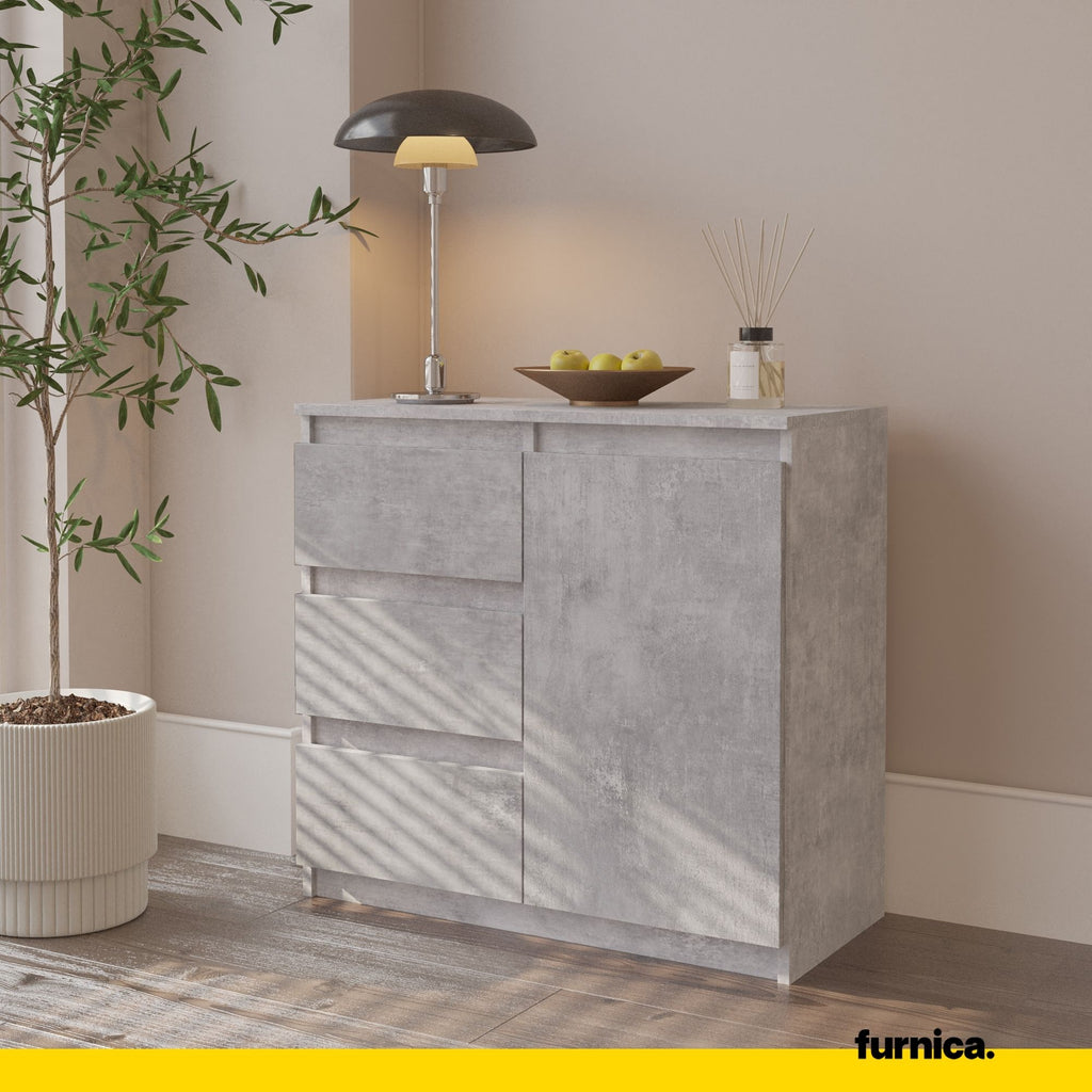 MIKEL - Chest of 3 Drawers and 1 Door - Bedroom Dresser Storage Cabinet Sideboard - Concrete H75cm W80cm D35cm