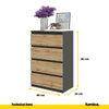 GABRIEL - Chest of 4 Drawers - Bedroom Dresser Storage Cabinet Sideboard - Anthracite / Wotan Oak H92cm W60cm D33cm
