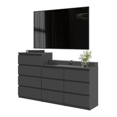 GABRIEL - Chest of 10 Drawers (6+4) - Bedroom Dresser Storage Cabinet Sideboard - Anthracite H92/70cm W160cm D33cm