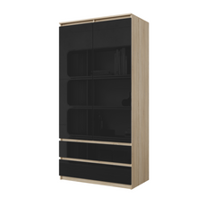 JOELLE - 2 Door Wardrobe With 2 Drawers - Sonoma Oak / Black Gloss H180cm W90cm D50cm