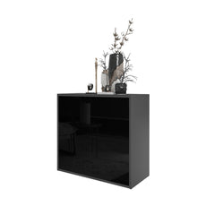 CAMILLE - Push to Open Sideboard with Door and 4 Drawers - Anthracite / Black Gloss H74cm W80cm D36cm