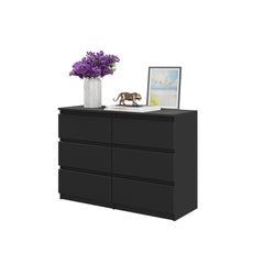 GABRIEL - Chest of 6 Drawers - Bedroom Dresser Storage Cabinet Sideboard - Black Matt H71cm W100cm D33cm