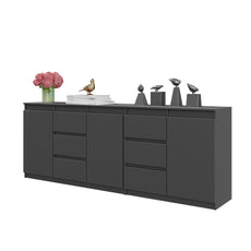 MIKEL - Chest of 6 Drawers and 3 Doors - Bedroom Dresser Storage Cabinet Sideboard - Anthracite H75cm W200cm D35cm