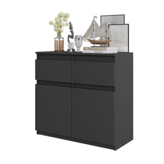NOAH - Chest of 2 Drawers and 2 Doors - Bedroom Dresser Storage Cabinet Sideboard - Anthracite H75cm W80cm D35cm