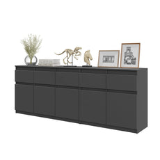 NOAH - Chest of 5 Drawers and 5 Doors - Bedroom Dresser Storage Cabinet Sideboard - Anthracite  H75cm W200cm D35cm