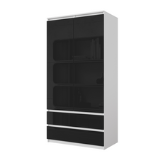 JOELLE - 2 Door Wardrobe With 2 Drawers - White Matt / Black Gloss H180cm W90cm D50cm