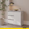 MIKEL - Chest of 3 Drawers and 1 Door - Bedroom Dresser Storage Cabinet Sideboard - Concrete / White Matt H75cm W80cm D35cm