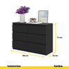 GABRIEL - Chest of 6 Drawers - Bedroom Dresser Storage Cabinet Sideboard - Black Matt H71cm W100cm D33cm