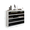 GABRIEL - Chest of 8 Drawers - Bedroom Dresser Storage Cabinet Sideboard - White Matt / Black Gloss H92cm W120cm D33cm