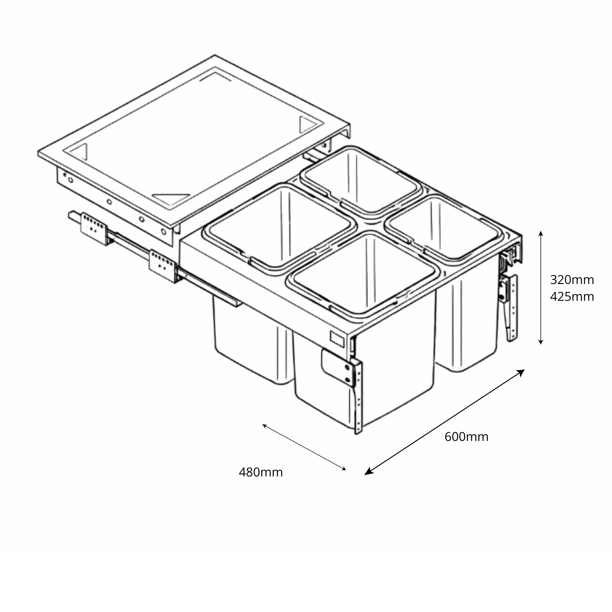 Soft-Close Waste Separation Bin 2x15 l + 2x7 l or 2x20 l + 2x9 l - 600 mm Cabinet