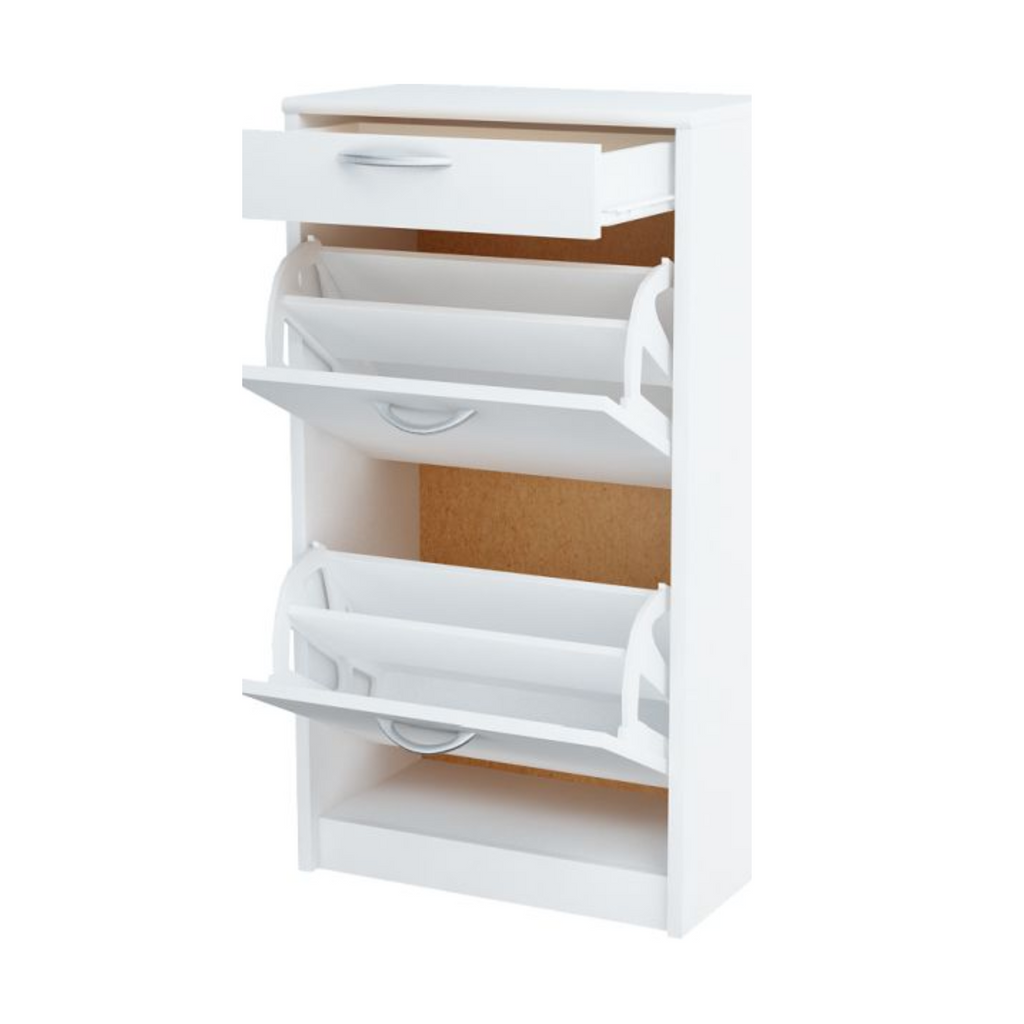 JULIA - Shoe Cabinet with 1 Drawer and 2 Tier Storage - White Matt H92cm W50cm D28cm