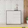 CAMILLE - Push to Open Sideboard with 2 Doors and 2 Drawers - Anthracite / White Marble H74cm W80cm D36cm
