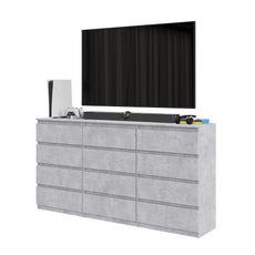 GABRIEL - Chest of 12 Drawers (8+4) - Bedroom Dresser Storage Cabinet Sideboard - Concrete H92cm W180cm D33cm