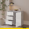 MIKEL - Chest of 3 Drawers and 1 Door - Bedroom Dresser Storage Cabinet Sideboard - Concrete / White Gloss H75cm W80cm D35cm