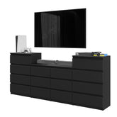 GABRIEL - Chest of 14 Drawers (4+6+4) - Bedroom Dresser Storage Cabinet Sideboard - Black Matt H92cm W220cm D33cm