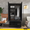 JOELLE - 2 Door Wardrobe With 2 Drawers - Anthracite / Black Gloss H180cm W90cm D50cm