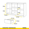 MIKEL - Chest of 3 Drawers and 2 Doors - Bedroom Dresser Storage Cabinet Sideboard - Anthracite / Concrete H75cm W120cm D35cm