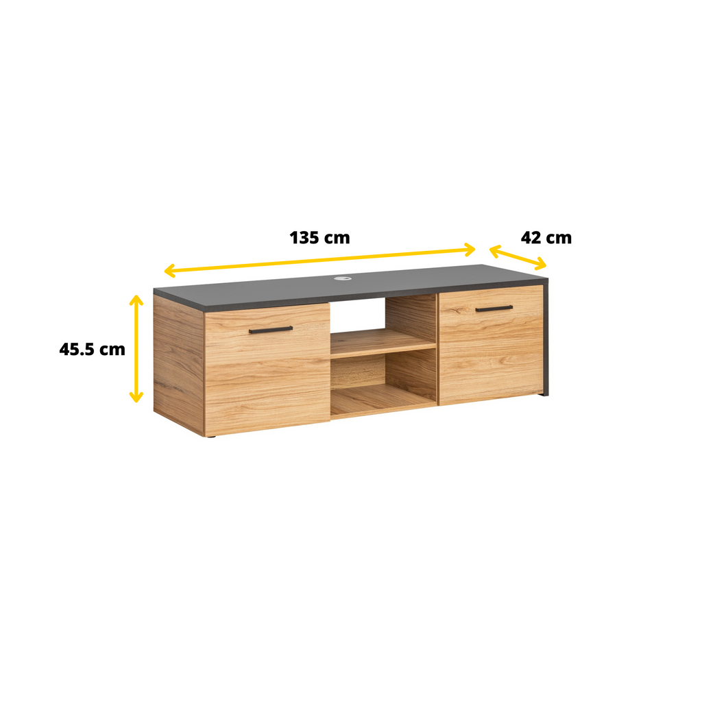 Wall Unit TORONTO - Living Room Furniture Set - Black Matt / Warmia Oak