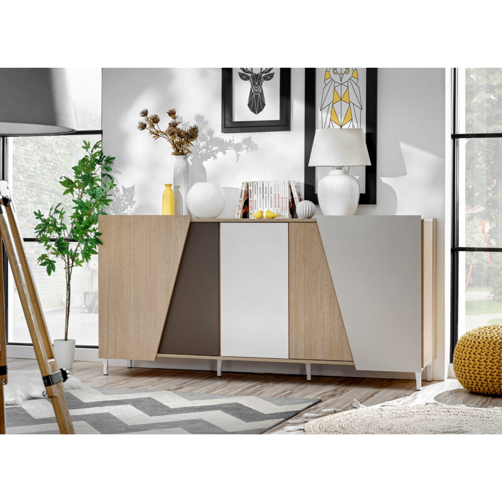Wall Unit VISTE - Living Room Furniture Set - Scandi / Truffle / White Gloss