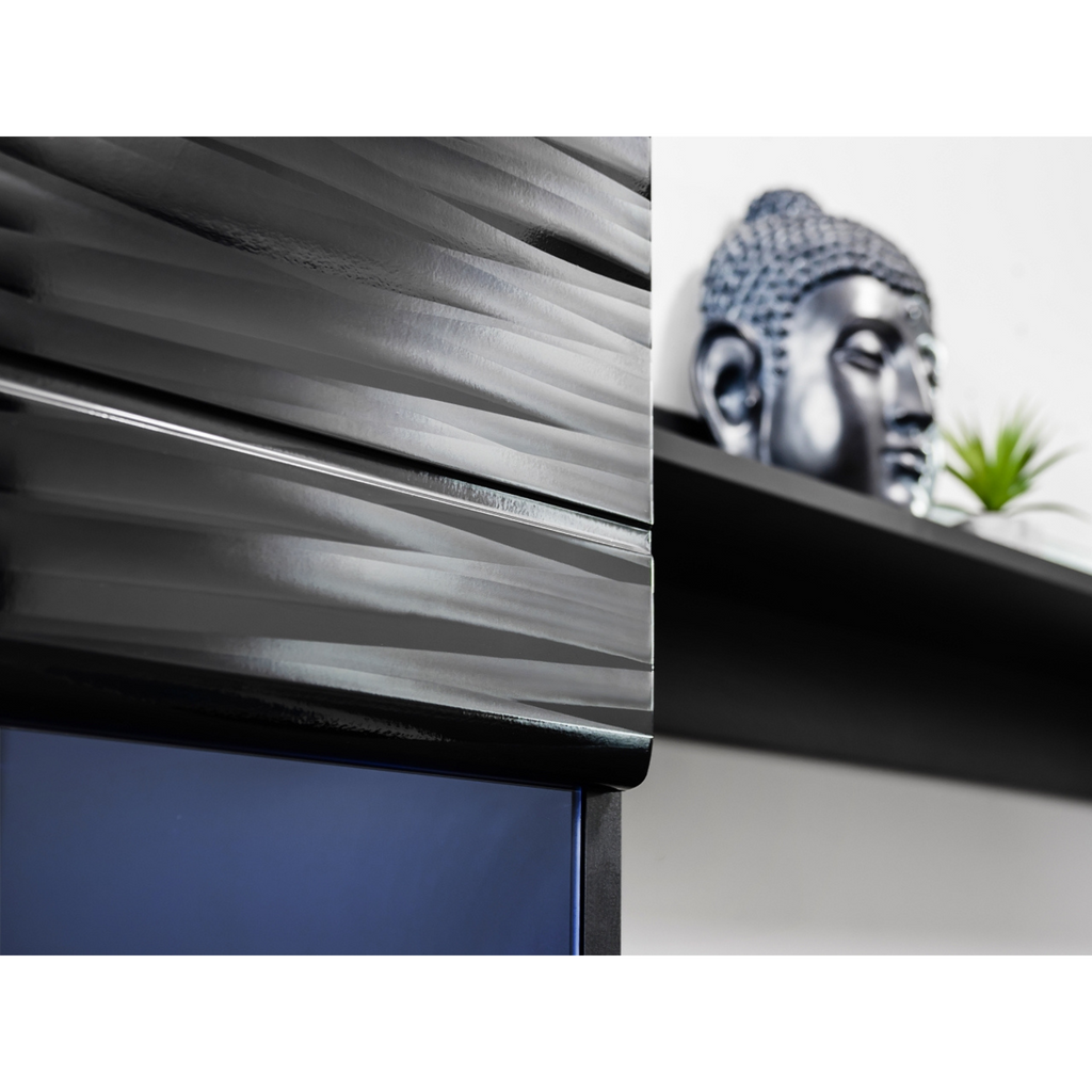 Wall Unit MODICA - Living Room Furniture Set - Black Gloss / Sahara 3D