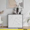 CAMILLE - Push to Open Sideboard with Door and 4 Drawers - Anthracite / White Marble H74cm W80cm D36cm