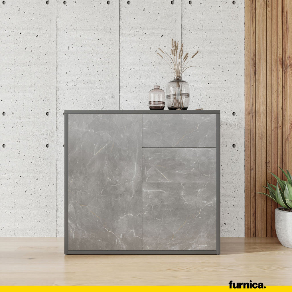CAMILLE - Push to Open Sideboard with 2 Doors and 2 Drawers - Anthracite / Basalt Trasimeno H74cm W80cm D36cm