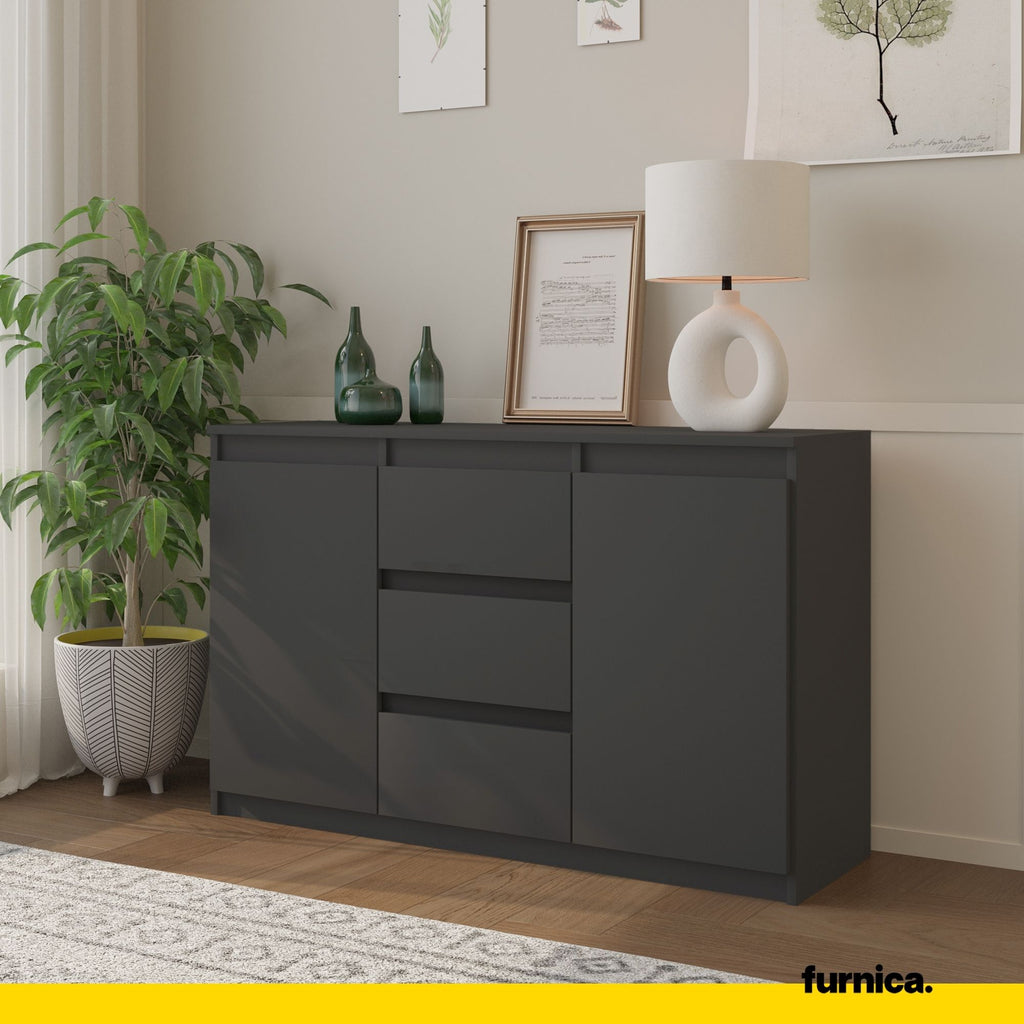 MIKEL - Chest of 3 Drawers and 2 Doors - Bedroom Dresser Storage Cabinet Sideboard - Anthracite H75cm W120cm D35cm