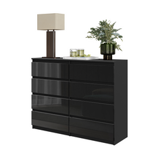 GABRIEL - Chest of 8 Drawers - Bedroom Dresser Storage Cabinet Sideboard - Black Matt / Black Gloss H92cm W120cm D33cm