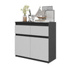 NOAH - Chest of 2 Drawers and 2 Doors - Bedroom Dresser Storage Cabinet Sideboard - Anthracite / White Matt H75cm W80cm D35cm