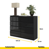 GABRIEL - Chest of 8 Drawers - Bedroom Dresser Storage Cabinet Sideboard - Black Matt / Black Gloss H92cm W120cm D33cm