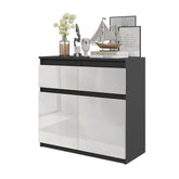 NOAH - Chest of 2 Drawers and 2 Doors - Bedroom Dresser Storage Cabinet Sideboard - Anthracite / White Gloss H75cm W80cm D35cm