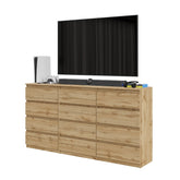 GABRIEL - Chest of 12 Drawers (8+4) - Bedroom Dresser Storage Cabinet Sideboard - Wotan Oak H92cm W180cm D33cm