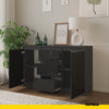 MIKEL - Chest of 3 Drawers and 2 Doors - Bedroom Dresser Storage Cabinet Sideboard - Anthracite / Black Gloss H75cm W120cm D35cm