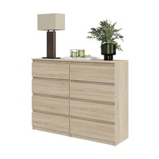 GABRIEL - Chest of 8 Drawers - Bedroom Dresser Storage Cabinet Sideboard - Sonoma Oak H92cm W120cm D33cm